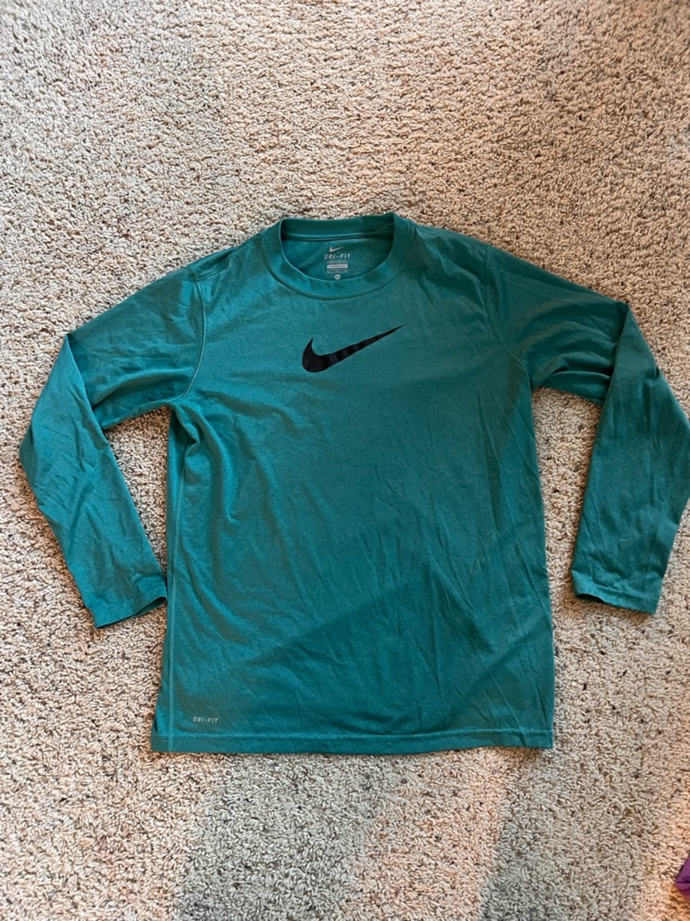 Nike Long Sleeve Dri-FIT Tee in Teal with Black Swoosh